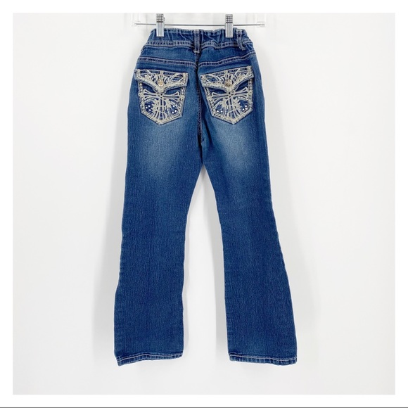 Faded Glory Girls Jeans Embellished Button Close Pockets Size 8 - Picture 2 of 7